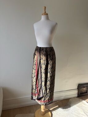 Silk Liz Claiborne Paisley Wrap Midi Skirt Black Gold Size 10
